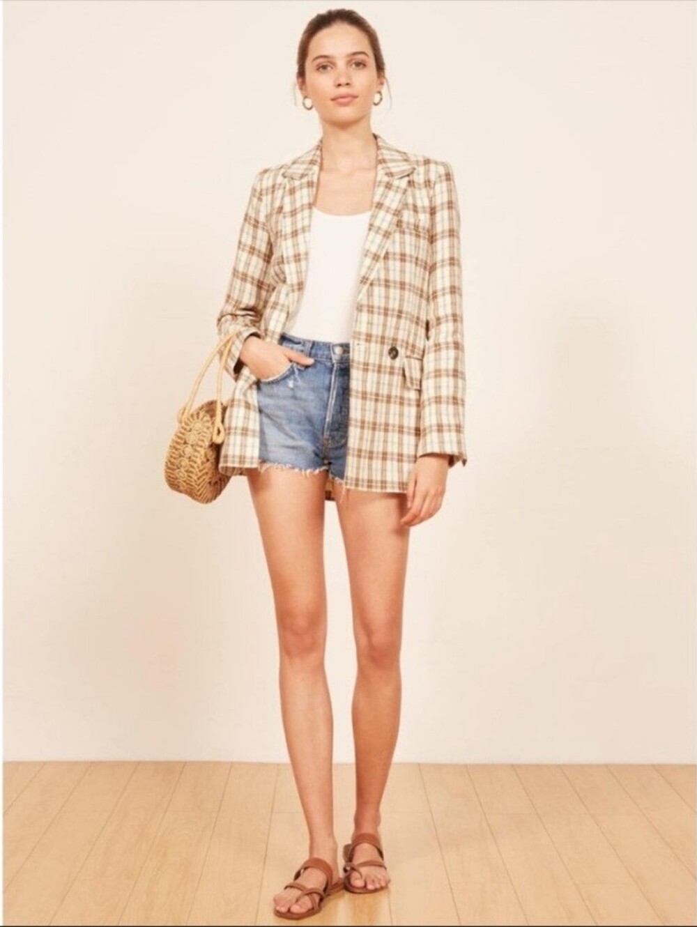 MWT Reformation Cream and Brown Plaid Blazer